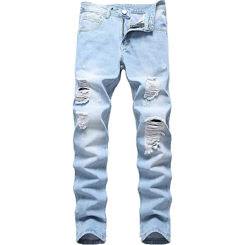 FREDD MARSHALL Men's Skinny Slim Fit Ripped Distressed Stretch Jeans Pants