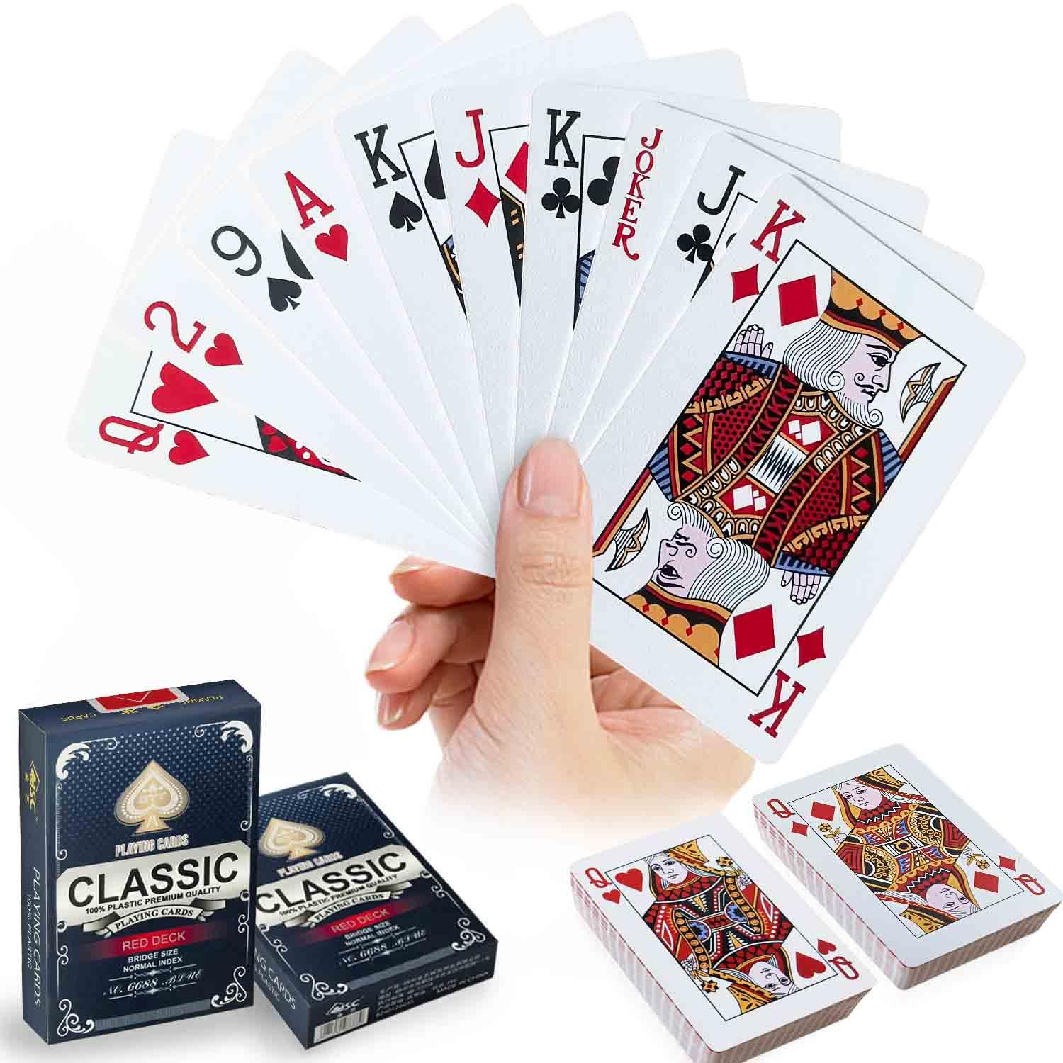 Red Plastic Playing Cards 2 Pack, Waterproof Poker Cards Professional, Deck of Cards, Standard Playing Card Decks for Texas, Go Fish, Hearts, Blackjack, Canasta Fun & Travel Card Games