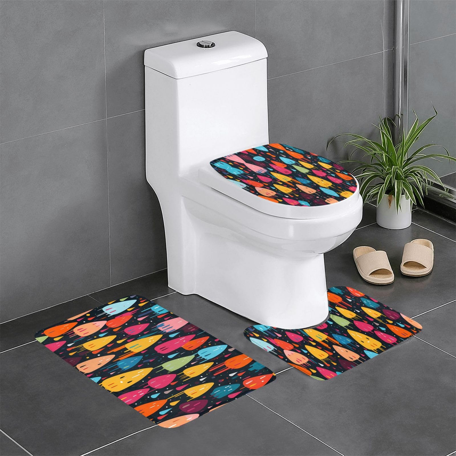 Tapis antidérapants pour salle de bain et toilettes arc-en-ciel