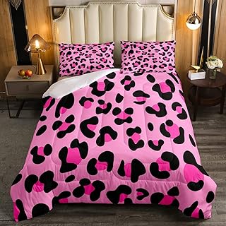 Erosebridal Leopard Print Bedding Comforter Sets Full Size, Girls Pink Black Cheetah Leopard Print Comforter Set, Africa Animal Theme Home Decor DownÂ Comforter, Modern DuvetÂ Insert for Bedroom