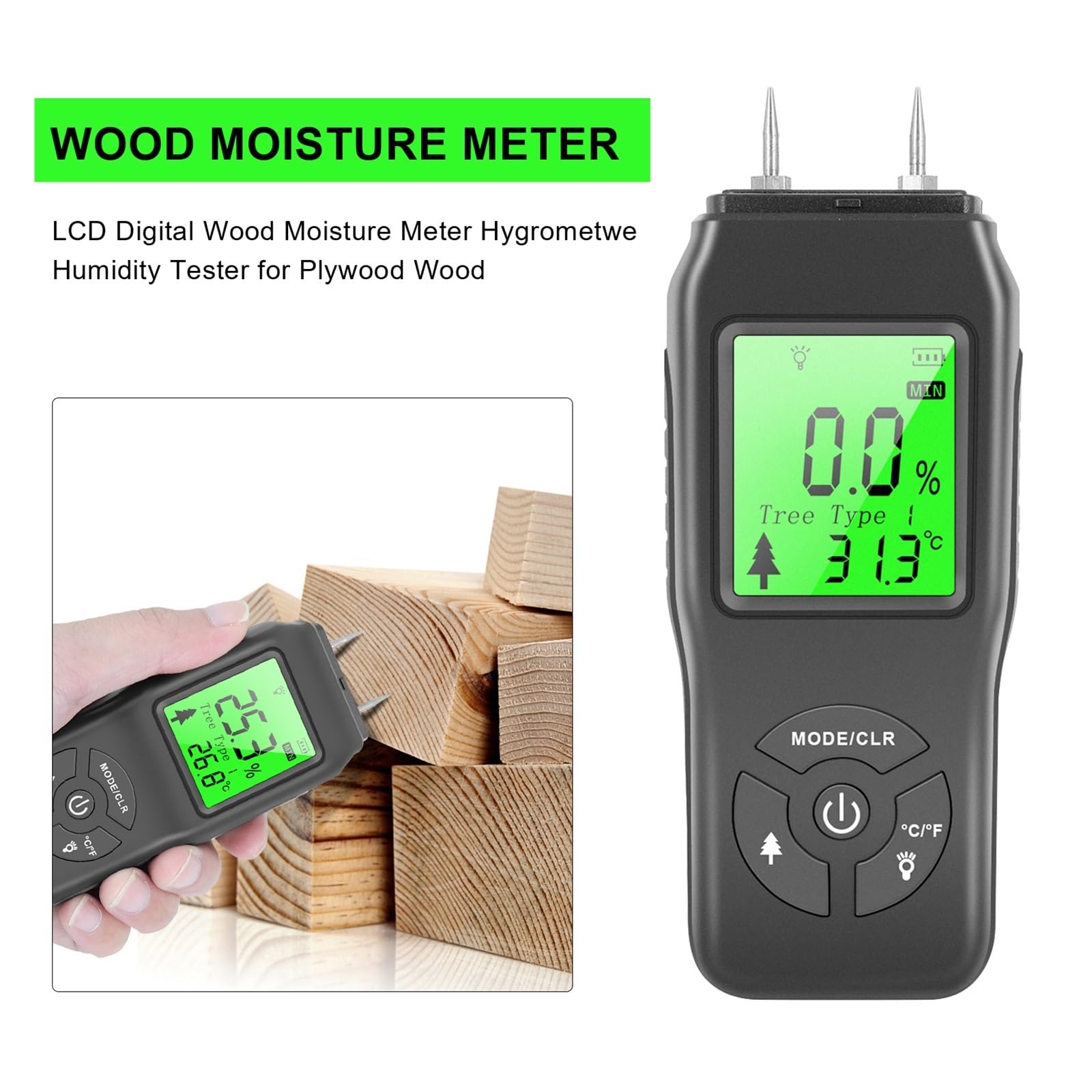 Misuratore Di Umidità Per Legno E Materiali Da Costruzione - 4 Modalità, Display LCD - Foto 9