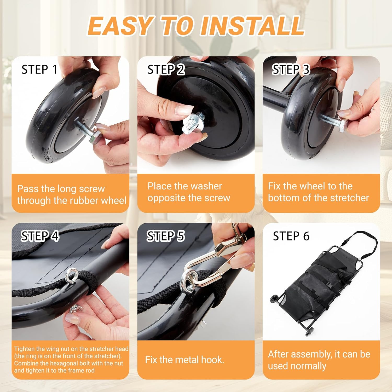 Ripeng 250lbs Dog Stretcher for Large Dogs, Portable Foldable Animal Carry Gurney with Noiseless Wheels Pet Veterinary Emergency Rescue Transport Trolley(48 x 26 in)