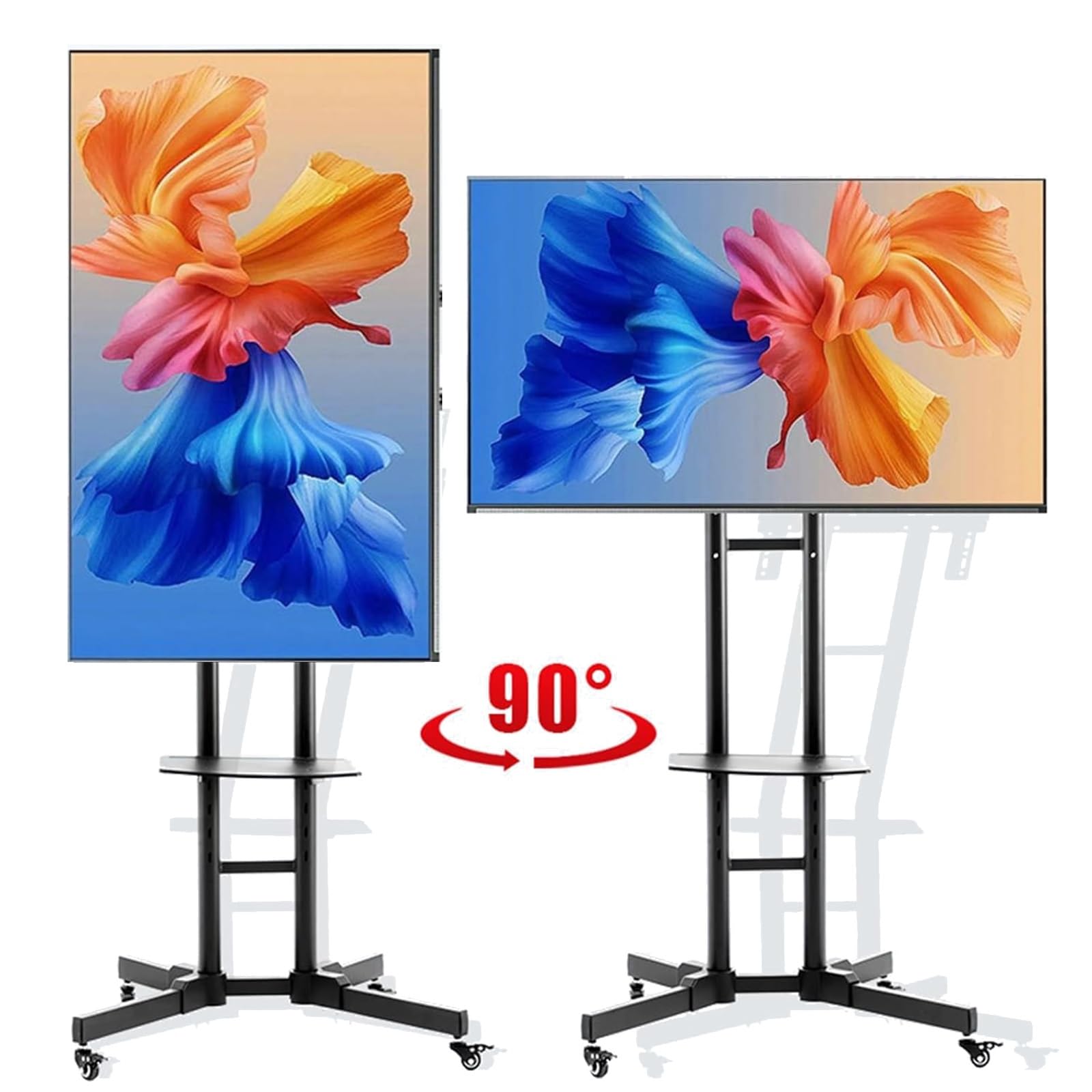 Support de Sol Mobile pour téléviseur - Chariot TV à roulettes, pour écrans de 32 à 55 Pouces, Support TV Roulant réglable en Hauteur avec Plateau réglable en Haute,