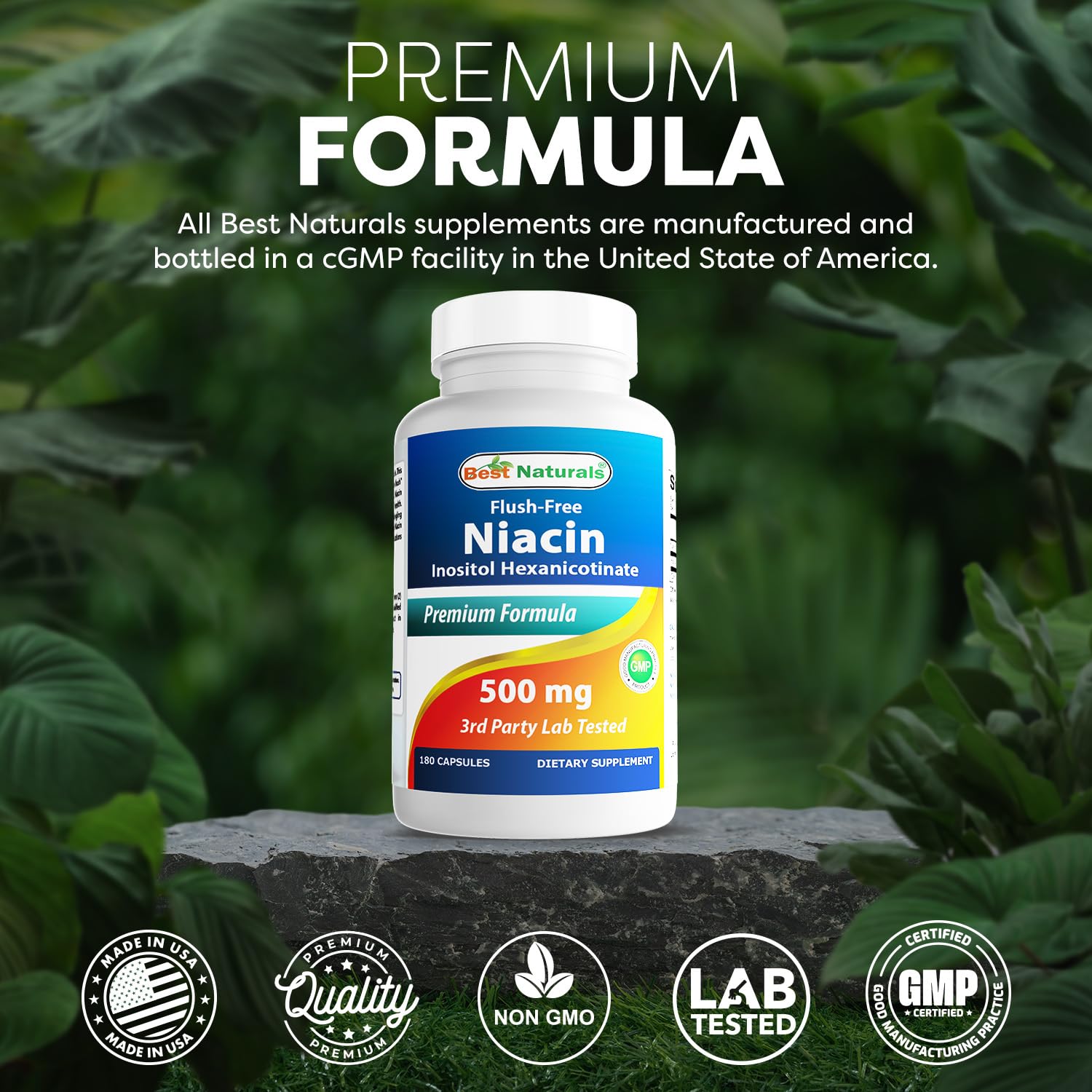 Best Naturals Flush-Free Niacin Inositol Hexanicotinate 500 mg 180 Capsules — Amazon image 5