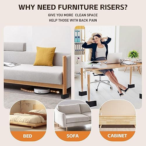Miniatura 5 de Elevadores de cama, bloques de elevación para muebles, pilotes de 3 pulgadas resistentes para cama, sofá, escritorio, sofá, mesa, elevadores de