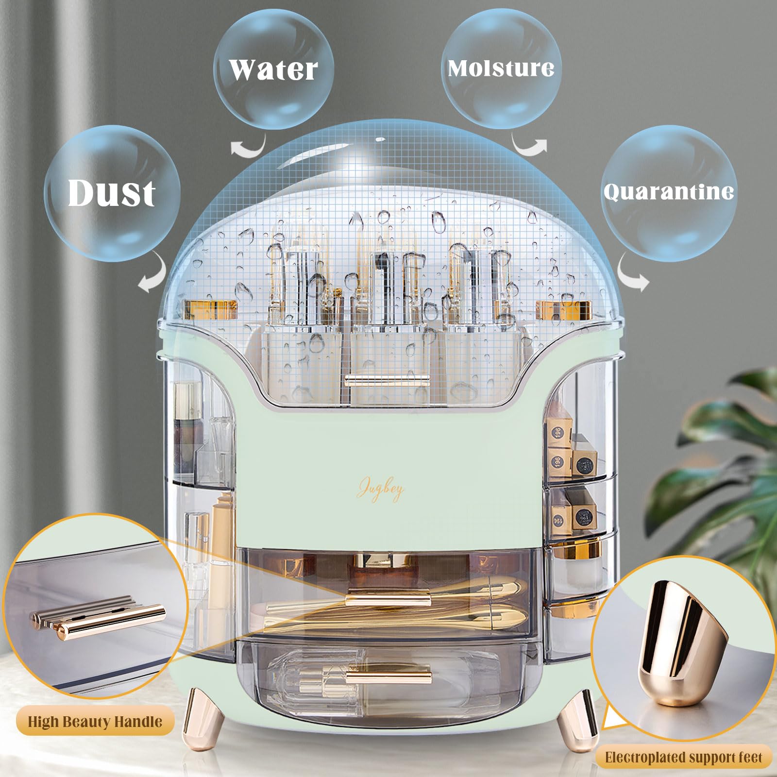 Make-up-Organizer und Aufbewahrung, großes Fassungsvermögen, Kosmetik-Organizer mit wasser- und staubdicht, Make-up-Organizer für Schminktisch mit Deckel und Schublade, passend für Badezimmer