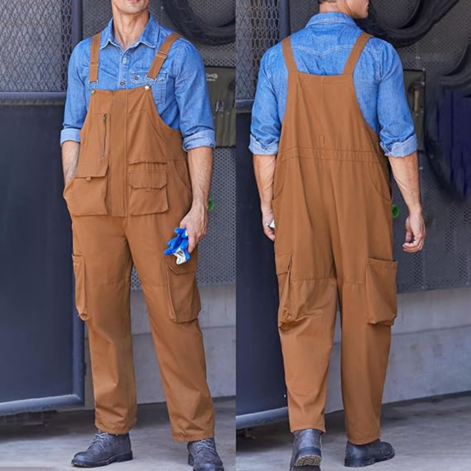 Peto vaquero clásico para hombre, transpirable, ajuste holgado, ropa de trabajo ligera, con tirantes ajustables, mameluco vintage, ropa de calle