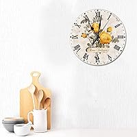 Vista 3 de Reloj de pared silencioso de 10 pulgadas con diseño floral de amistad, con rosas amarillas, funciona con pilas, para dormitorio, para escuela