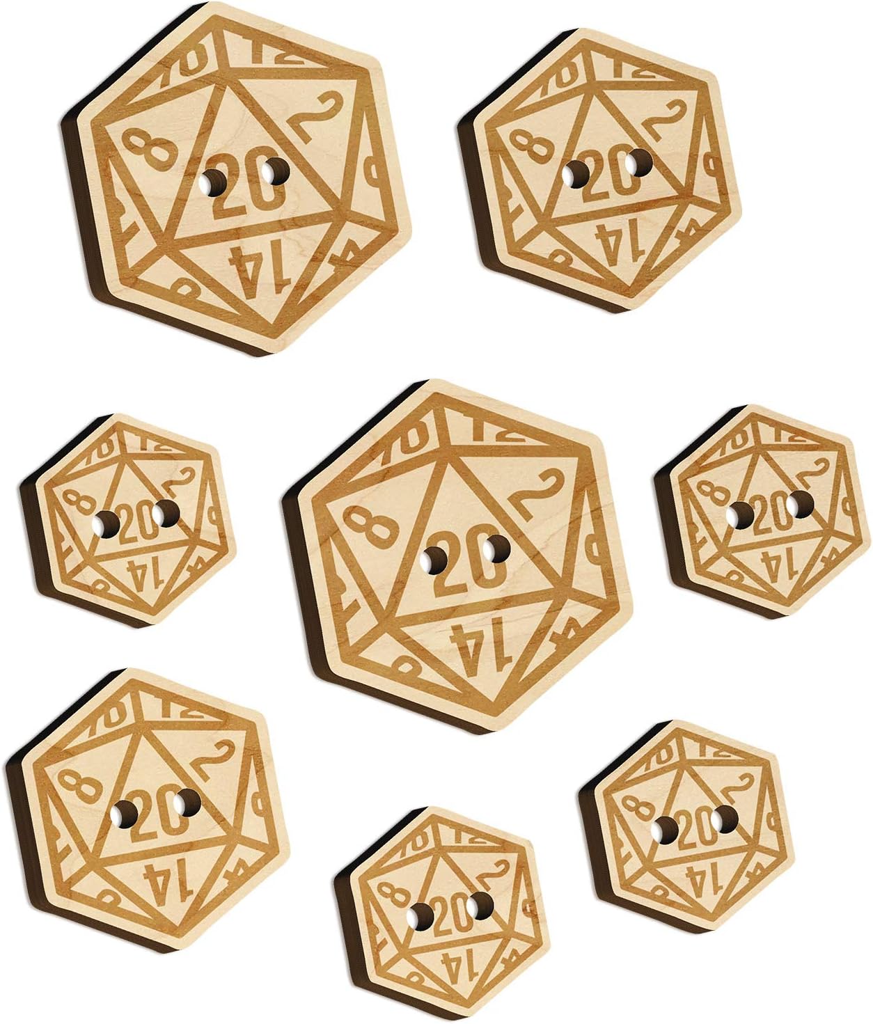 D20 20 Sided Gaming Gamer Dice Critical Role Wood Buttons for Sewing Knitting Crochet DIY Craft - Small 0.75 Inch (12pcs)