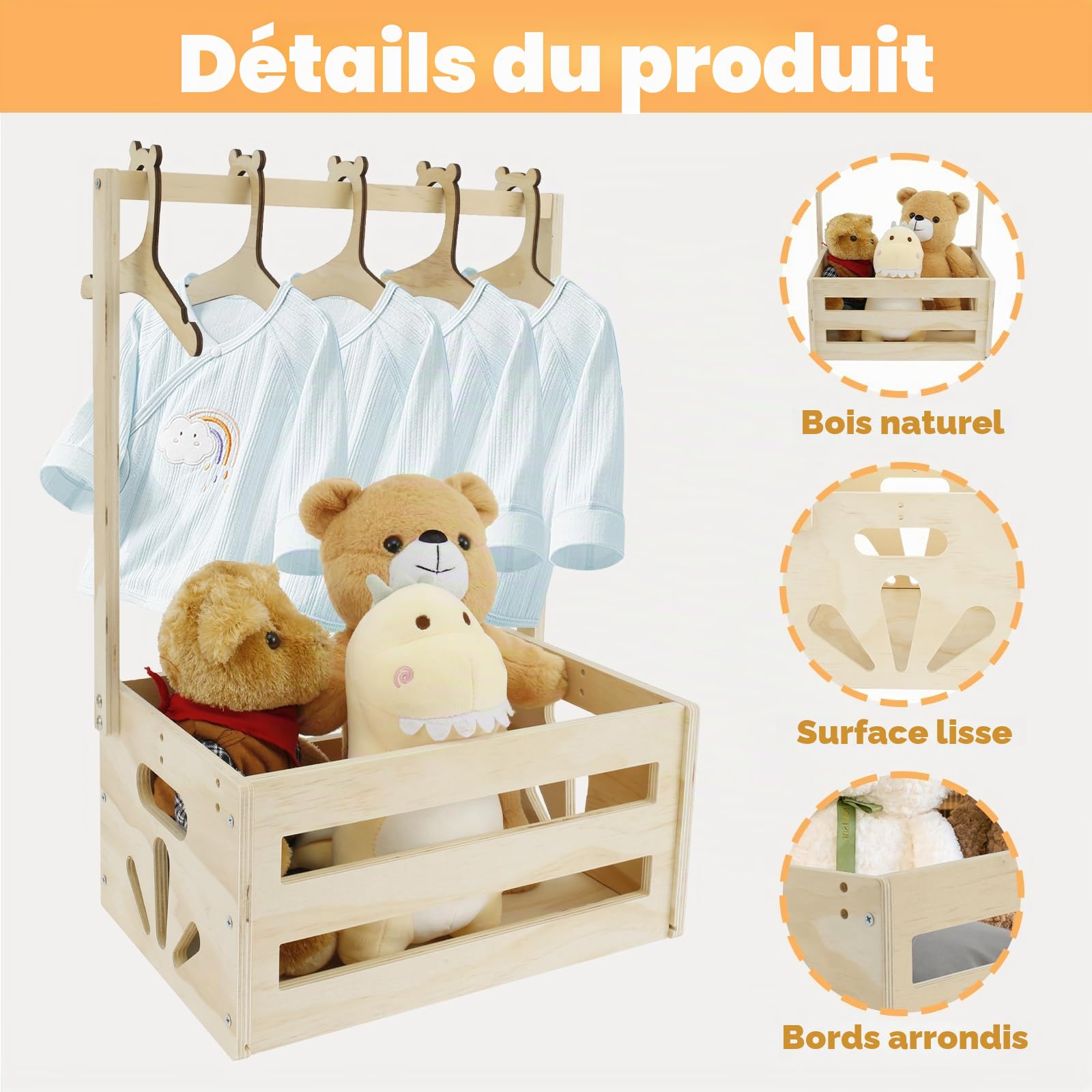 Boîte en bois pour fête prénatale, panier de bébé avec 5 cintres et poignée, panier cadeau en bois pour garçons et filles, grossesse, nouveaux parents
