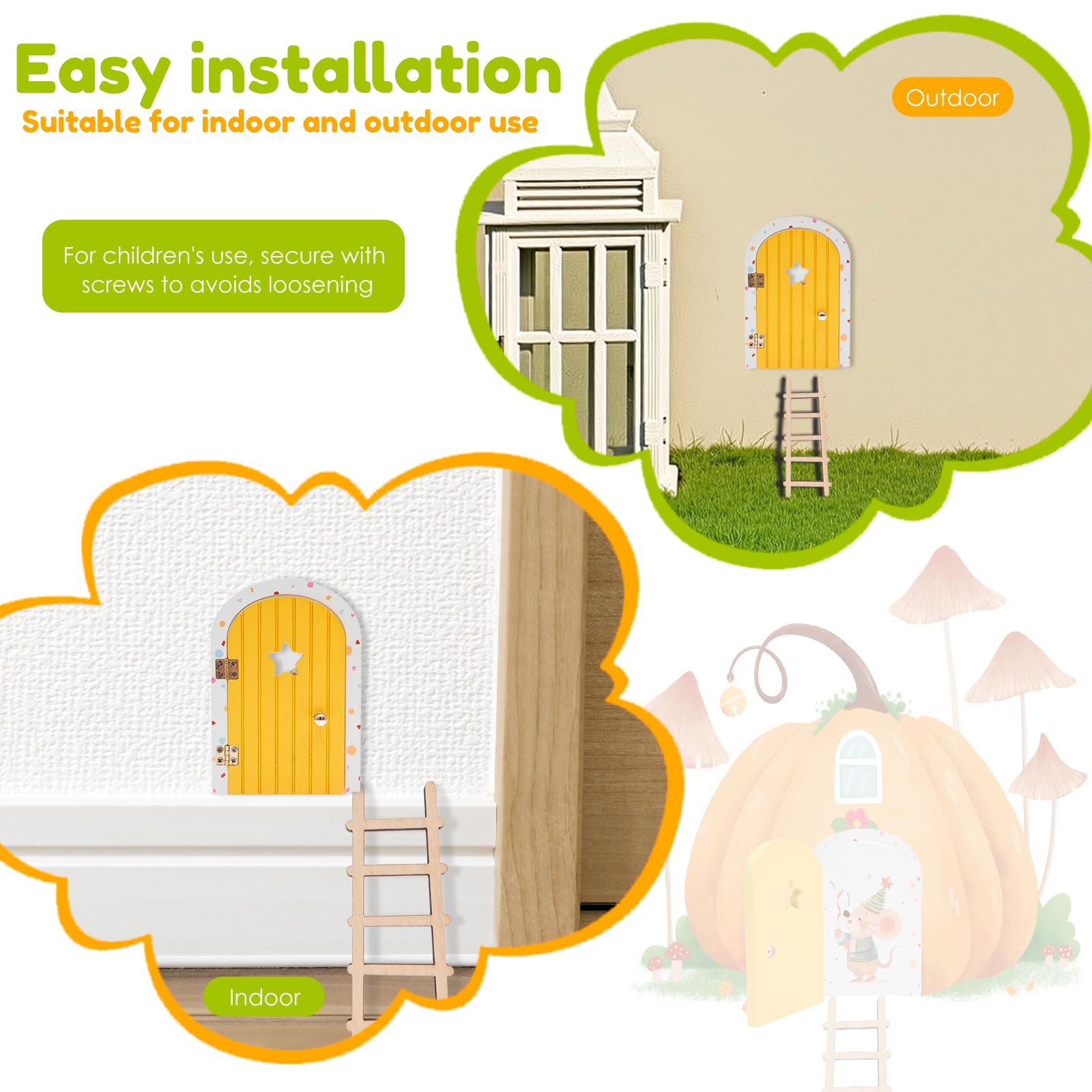Miniature Fairy Door with Ladder Wooden Magical Tooth Fairy Door Handmade Children's Room Decorations Elf Mouses Miniature Tiny Doors for Kids’ Imaginative Play - Image 5
