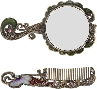 HONMEET 1 Set Retro Handheld Mirror Vintage Decor Vintage Hand Mirror Makeup Mirror Handheld Oval Vanity Mirror Portable Metal Comb Hair Massage Comb Metal Makeup Mirror Compact Mirror