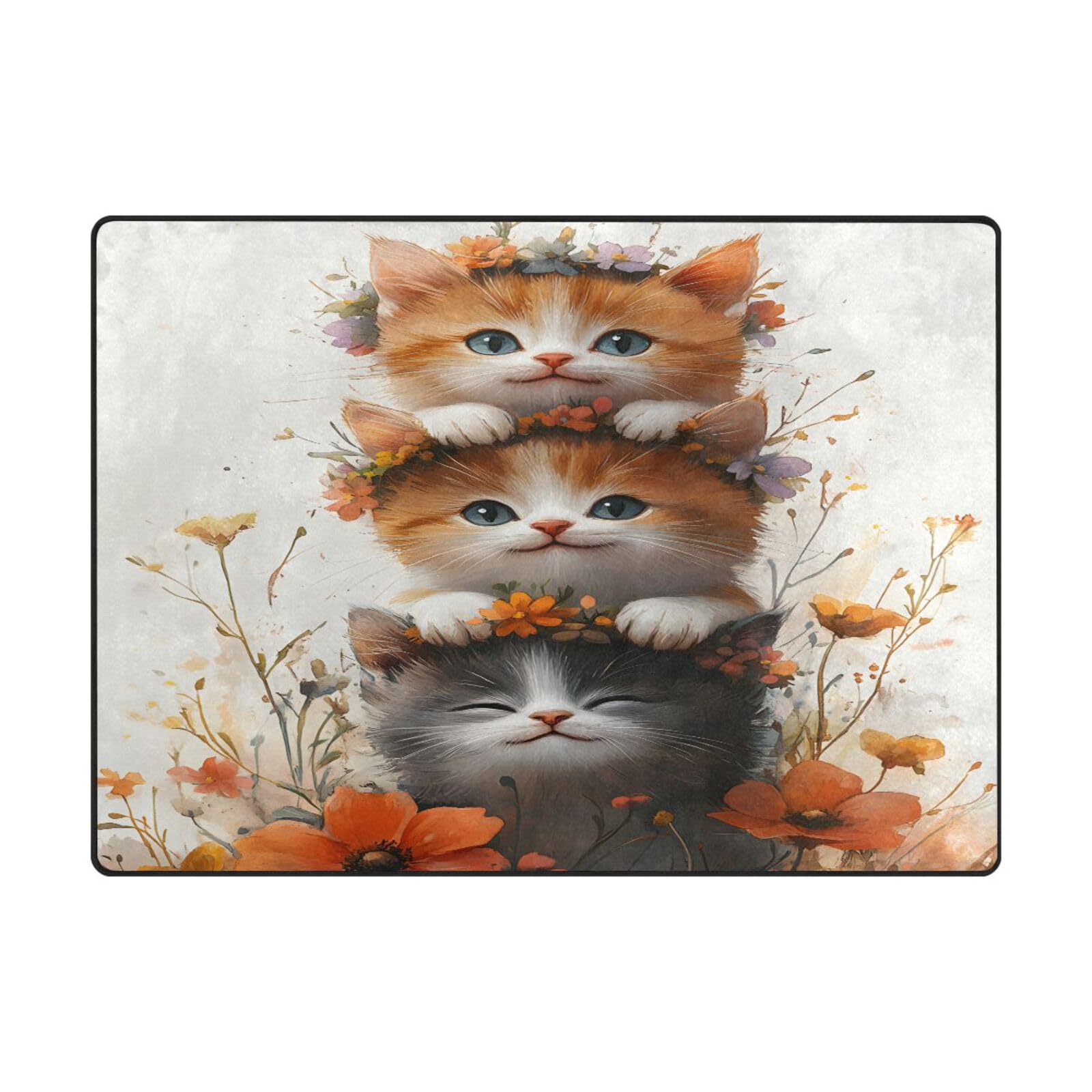 Tapis de sol contemporain chats mignons grand format anti bruit et doux
