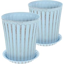 Vintage Blue-Gold 2pcs 2-Gallon Indoor Plant Pots with Drainage Saucer, Decorative Bonsai Planters for Hydrangea, Rose, Clematis Gardening and Home Use