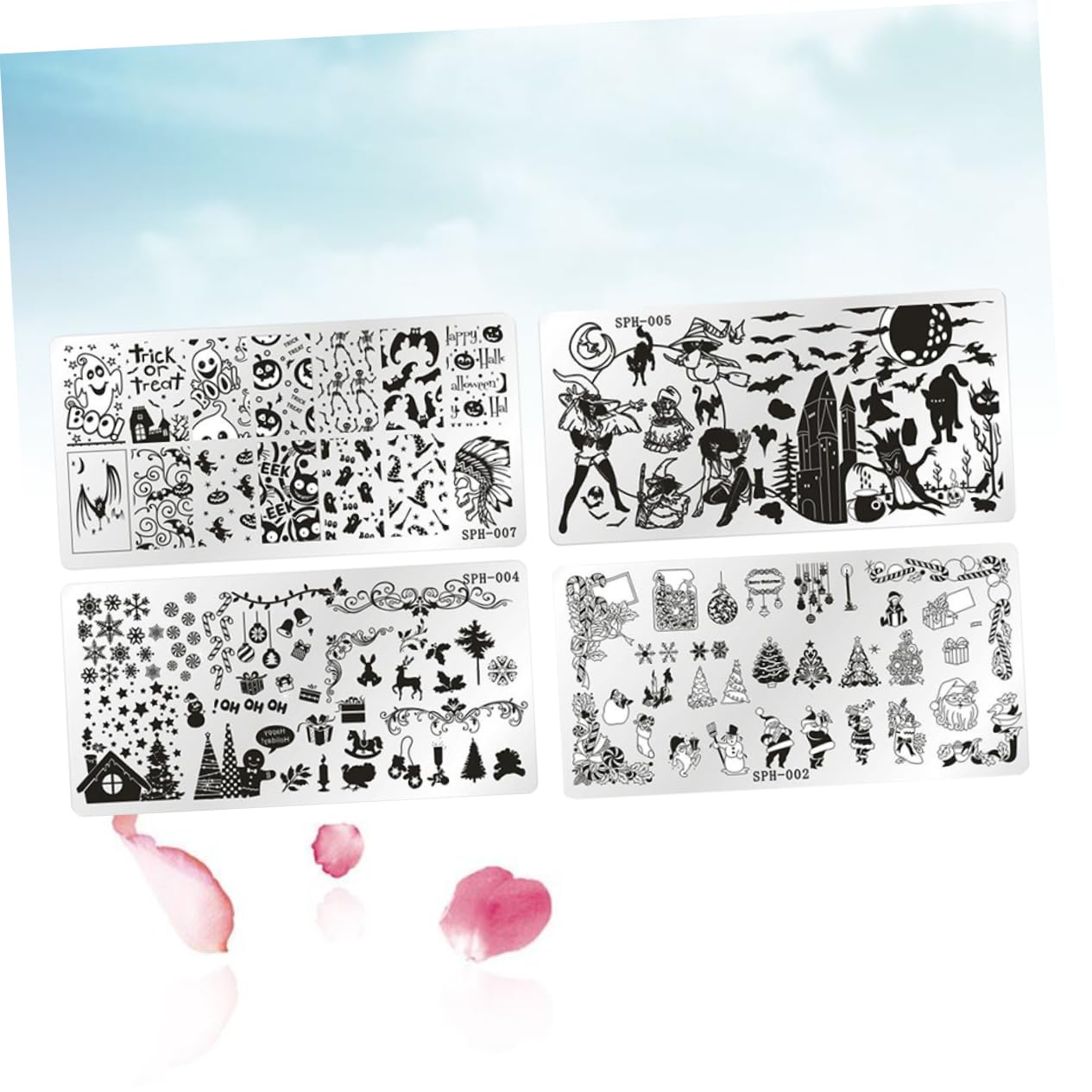 Healvian 12 Piezas placas de estampación de arte de uñas stainless steel stamping para uñas kit de estampado de uñas de halloween placas de sello de uñas halloween juego de uñas Navidad