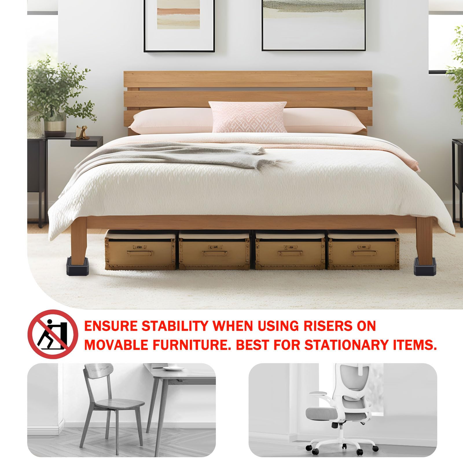 ANNKUT Elevadores de muebles de cama resistentes, bloques de soporte rectangulares ajustables para camas, escritorios, sofás, sillas, elevación de hasta 1.5 pulgadas, soporta hasta 4000 libras (negro)