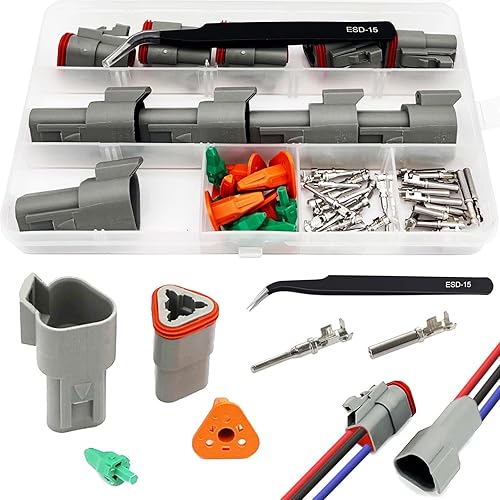 Miniatura 11 de Kit de Conectores Deutsch de 2 Pines 10 Juegos, Kit de Conector DT Gris, Conectores de Cable Impermeables para Automóviles de 2 Pines, Kit de