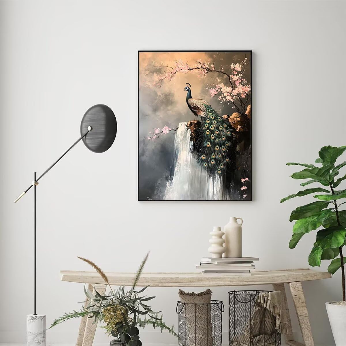 Dipingere con i Numeri Pavone, Paint by Numbers Adulti Cascata, Fai da te Creativi Adulti Quadri da Dipingere Numerati Kit per Decorazione Della Parete di Casa, Regalo 70x95 cm Senza Cornice BG-9