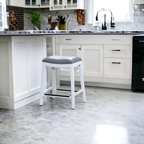 Miniatura 50 de DTY Indoor Living Durango - Taburete de cuero regenerado, taburete de mostrador de 24 pulgadas, acabado espresso, asiento de cuero negro Acabado