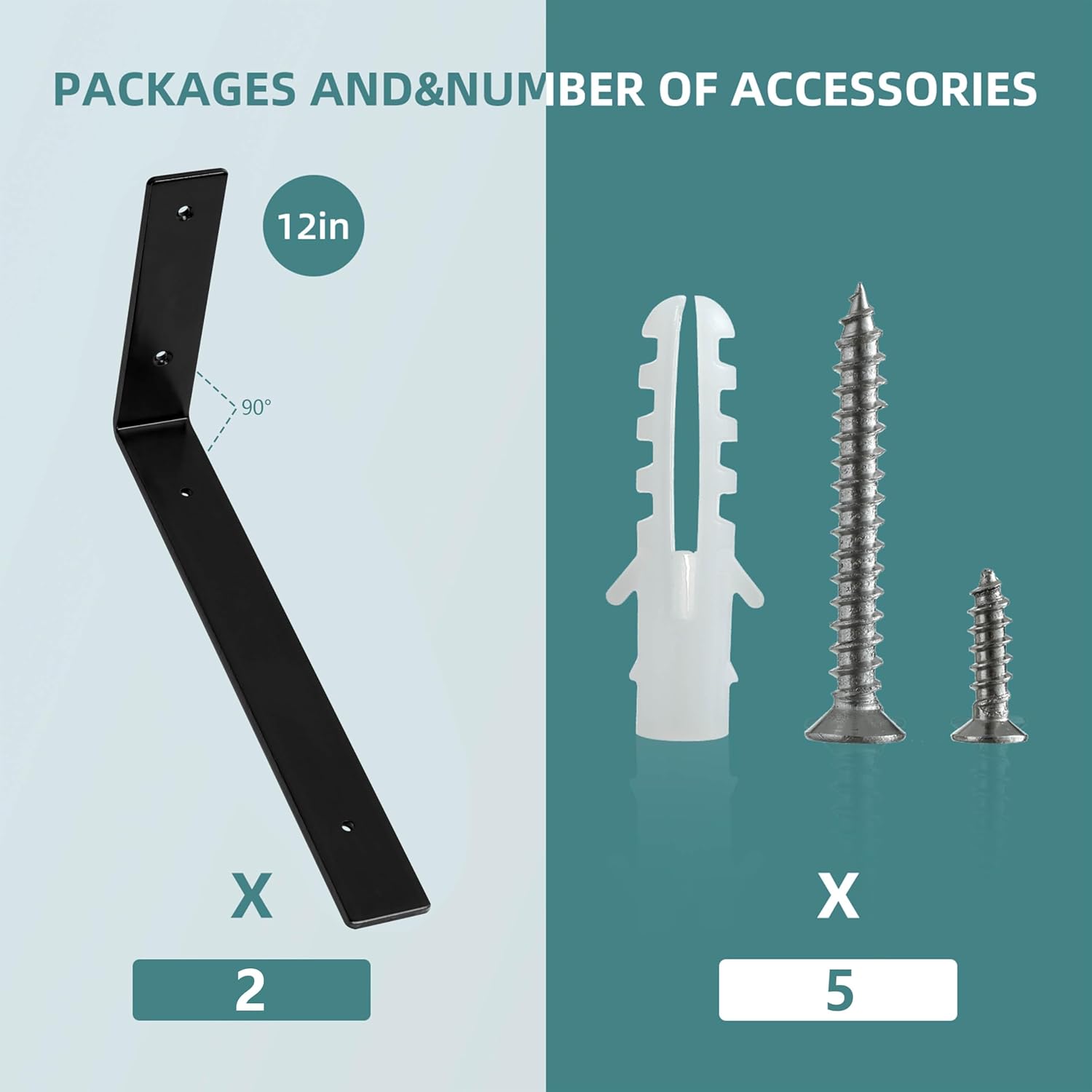 HEART ART 2 Pack Shelf Brackets 12 inch,L Brackets for Shelves,Black Heavy Duty Metal Shelf Brackets,12”x6”x1.4”