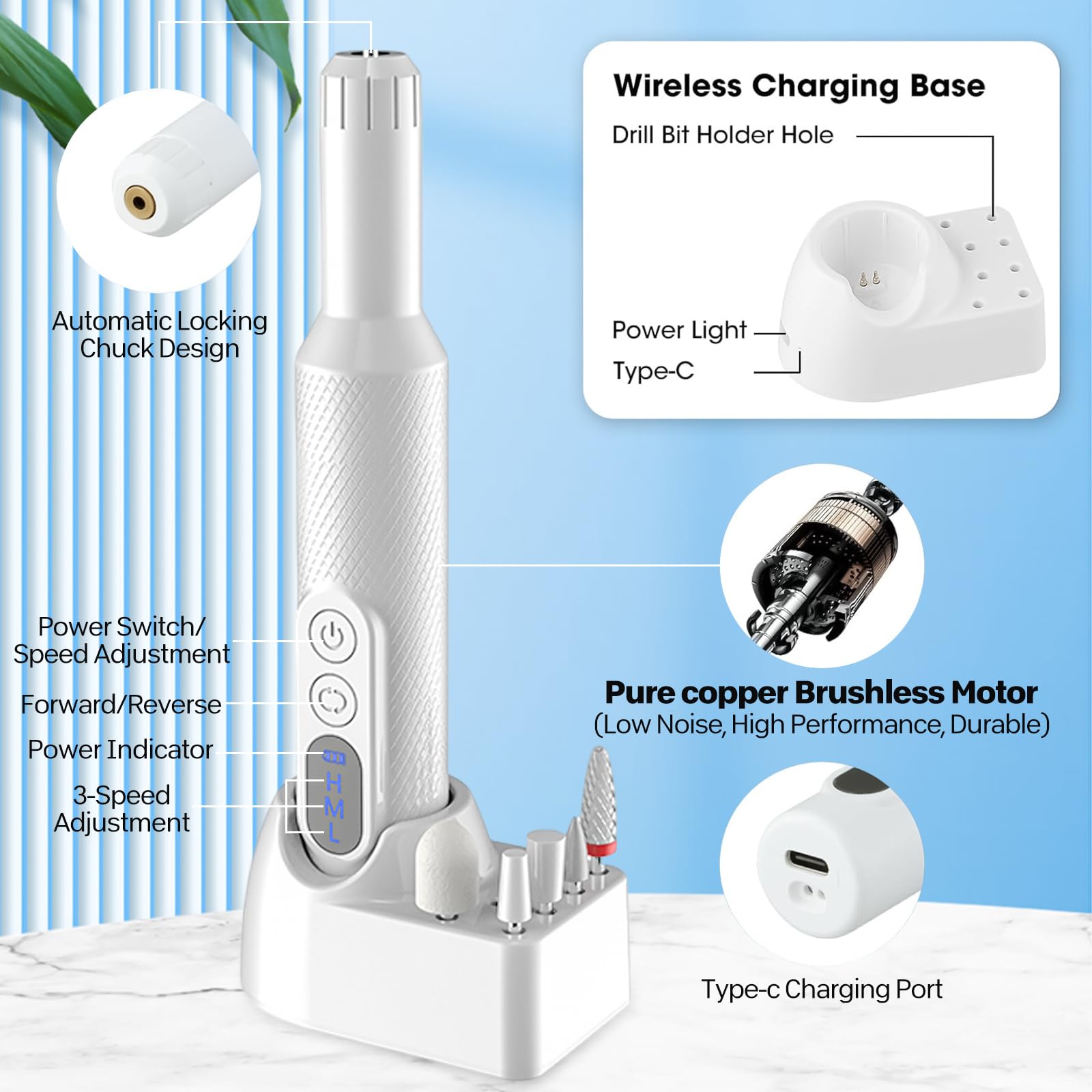 Professional Electric Nail Drill Kit,Cordless Electric ,for Women for Acrylic Nails Gel Nails, Manicures Pedicure Polishing - Image 2