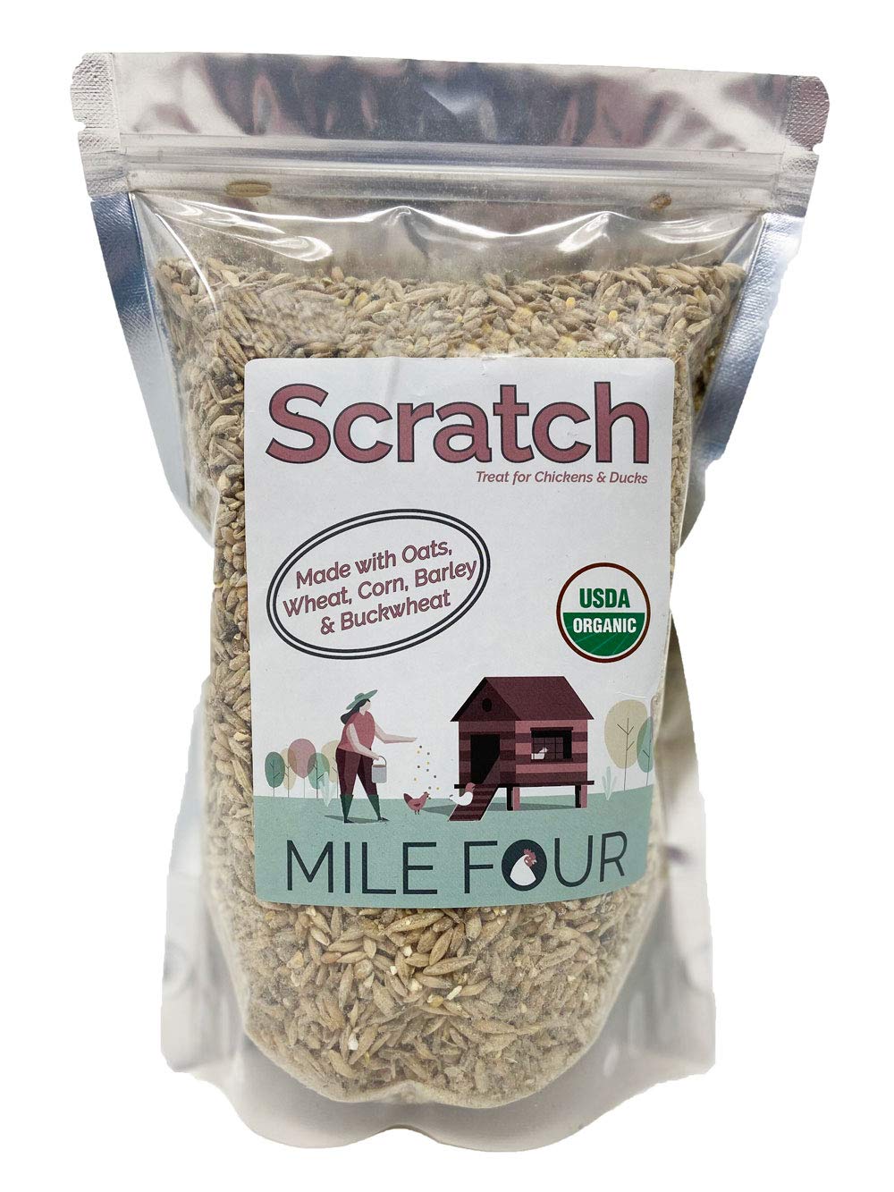 Mile FourChicken Scratch Chicken Treat for Hens - Certified Organic & Non-GMO, Soy-Free, Non-Medicated, USA Grown Whole Grain Chicken Treats 2 lbsUSDA Organic