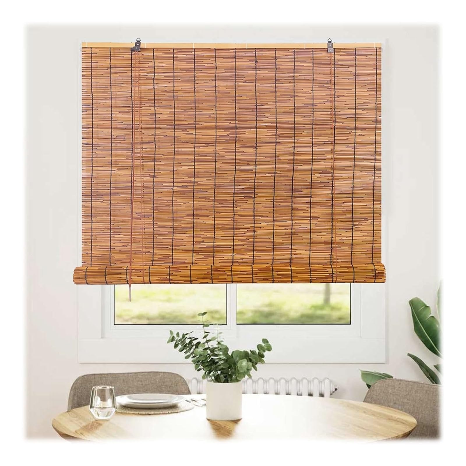 Natural Reed Blinds Curtain Bamboo Light Filtering Roller Shades for Home Porch, Patio & Windows Decor Shutters Sunlight Privacy Screen(200cmx150cm)