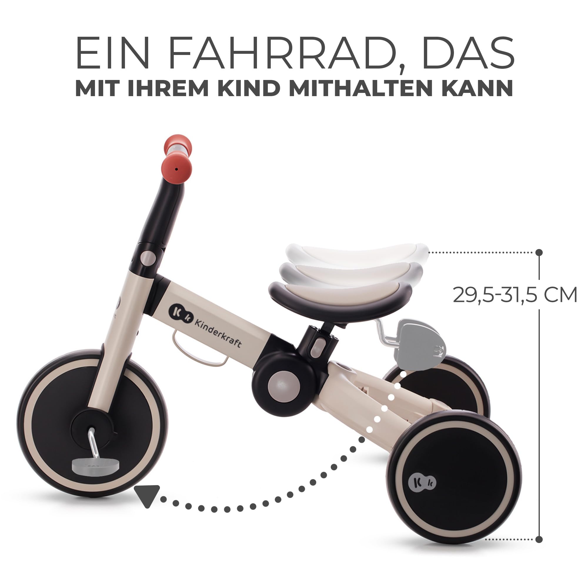Kinderkraft Dreirad 3in1 4TRIKE, Leicht Rutscher, Laufrad, Zusammenklappbar, ergonomische Sattel, ab 12 Monat bis 5 Jahre