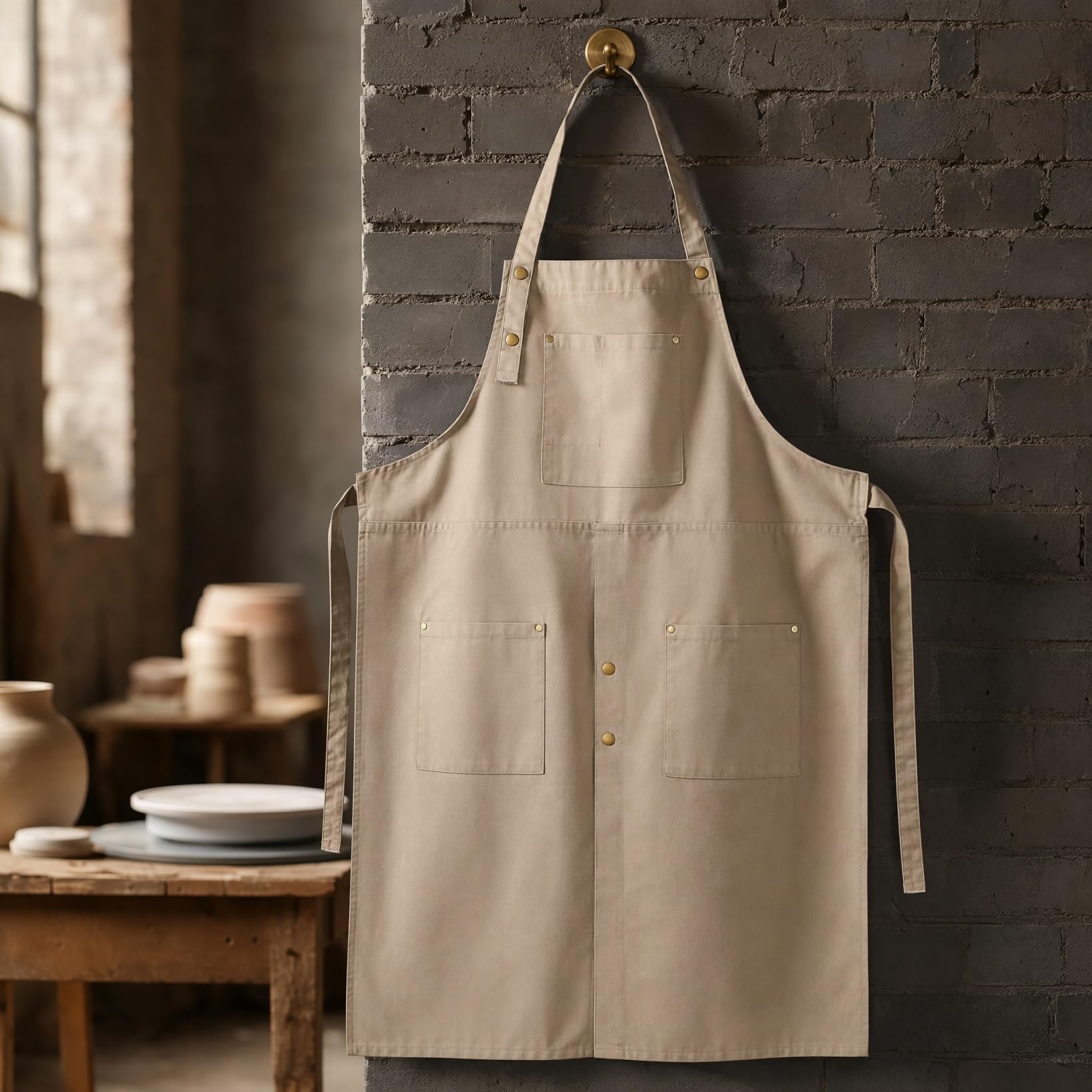 SEWACC Delantal de lona, delantal de chef con correas ajustables y bolsillos grandes para alfarería, overol de cerámica, cocina, horneado, jardinería, ver fotos, 128X67cm