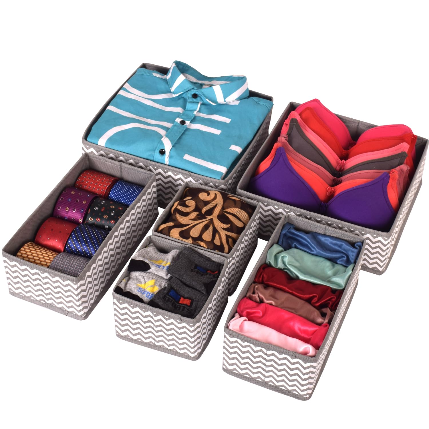 OCEANEVO Set Of 6 Foldable Wardrobe Closet Organizer For Clothes, Drawer Storage Organiser Innerwear, Lingerie, Socks, Tie, Scarf - Non Woven Wave Pattern, Clothing, (Black,White) (B0CRRR5PN9) Amazon Price History, Amazon Price Tracker