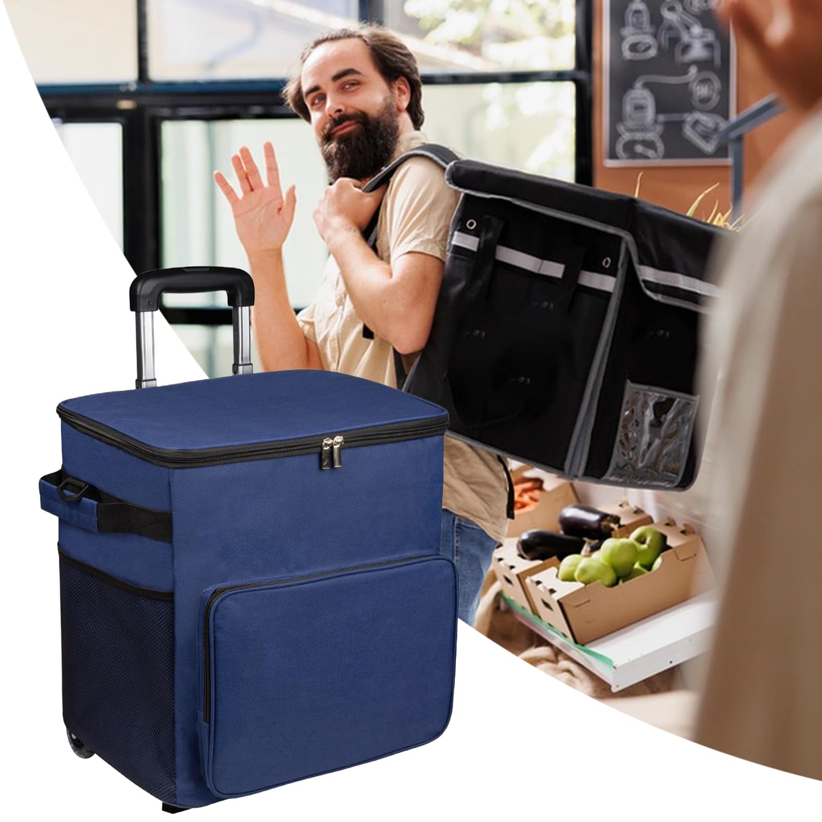 Carrello refrigerante con ruote, 35 l, a tenuta stagna, 80 x 32 x 28 cm, design trolley con manico, portatile, per viaggi, picnic, patio, all'aperto, campeggio
