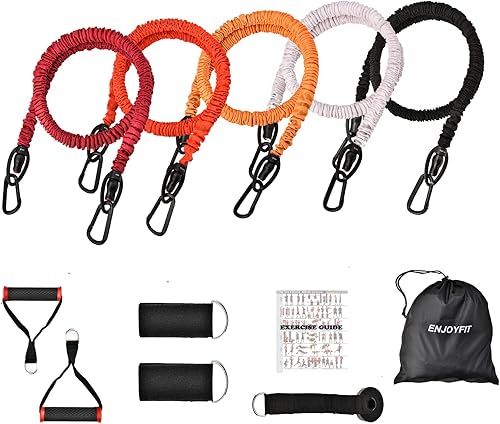 ENJOYFIT 11 PCS Resistance Bands Set, Exercise Tubes 63 inchs, Workout Bands with Handles,Door Anchor,Ankle Strap, Elastic Exercise Bands for Men
