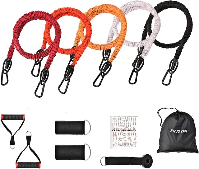 11 PCS Ensemble de bandes de résistance, tubes d'exercice 63 inchs, Bandes d'entraînement avec poignées,Anchor porte,Sangle de cheville,bandes d'exercice élastiques pour hommes femmes avec manches en nylon protecteur - jusqu'à 200lbs