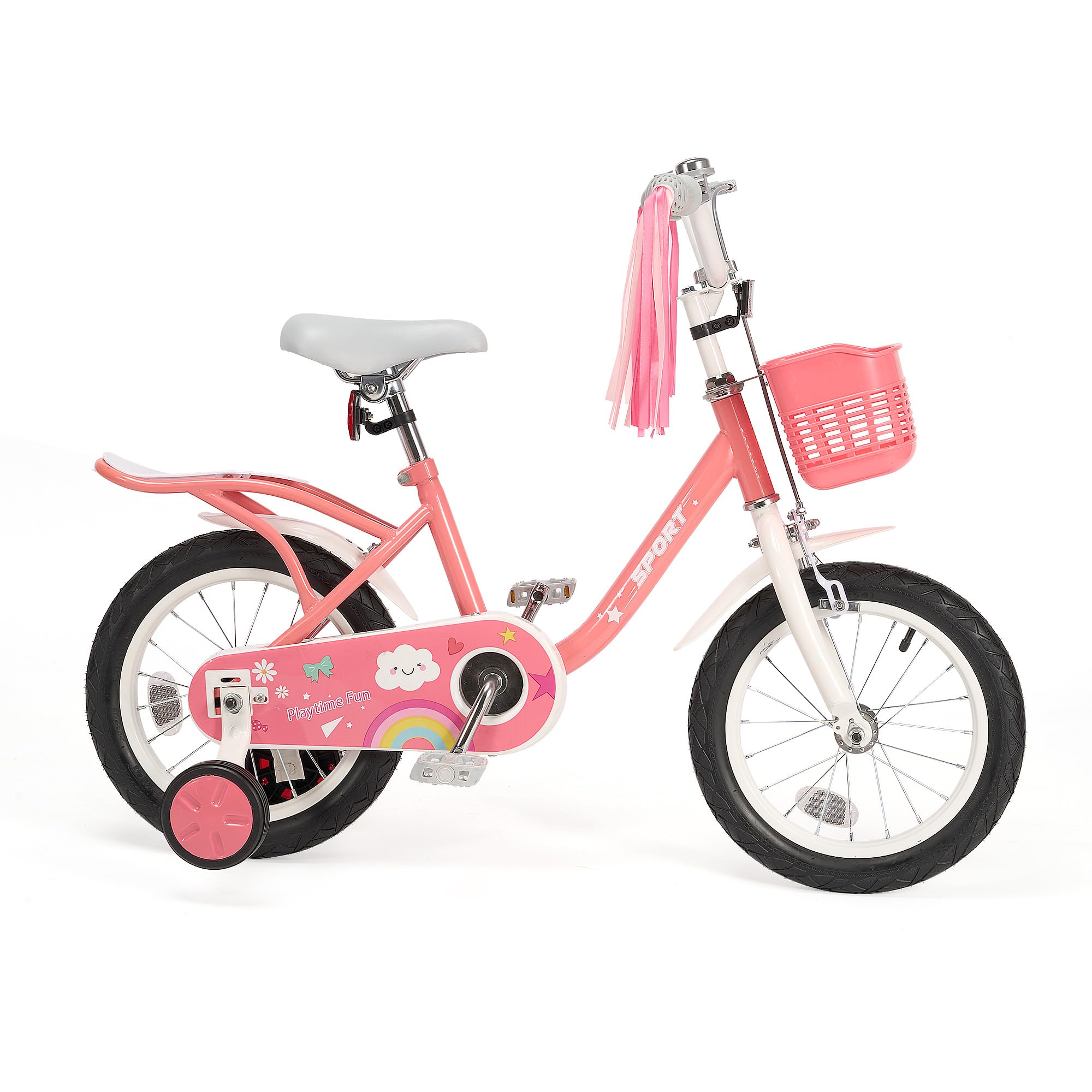 BODIOO Kinderfahrrad 12/14 Zoll Fahrrad für Mädchenmit und Jungen Stützrädern & verstellbarem Sattelfür Spielrad mit Korb & Klingel Fahrer von 94 bis 107 cm-Rosa