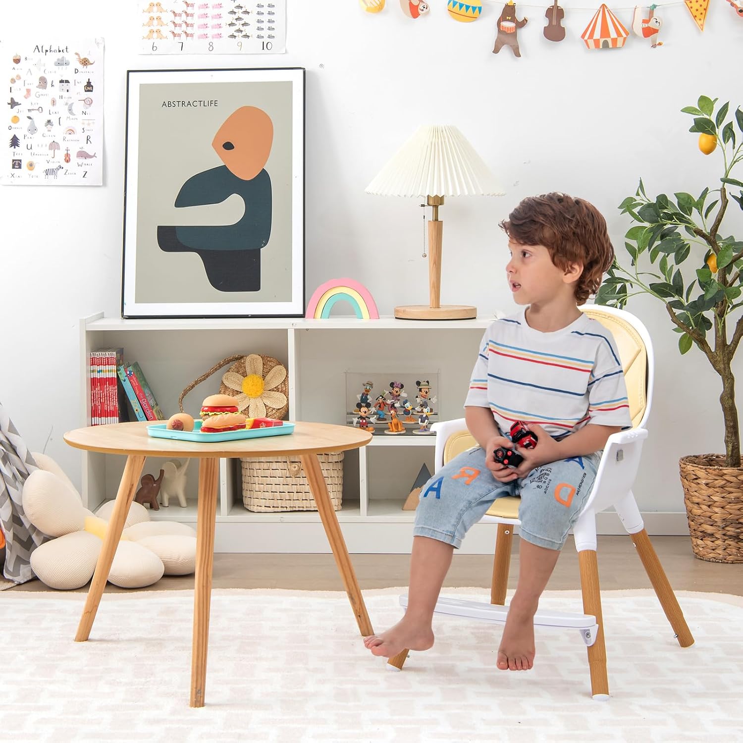 HONEY JOY High Chair, 3-in-1 Eat & Grow Highchair/Booster Seat/Toddler Chair w/Removable Tray, Safety Harness, Steel Legs, PU Cushion and Footrest for Baby, High Chair for Babies and Toddlers (Beige)