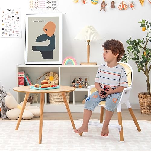 Vista 4 de HONEY JOY Silla alta, silla alta 3 en 1 Eat & Grow con bandeja extraíble, arnés de seguridad, patas de acero, cojín de poliuretano y reposapiés