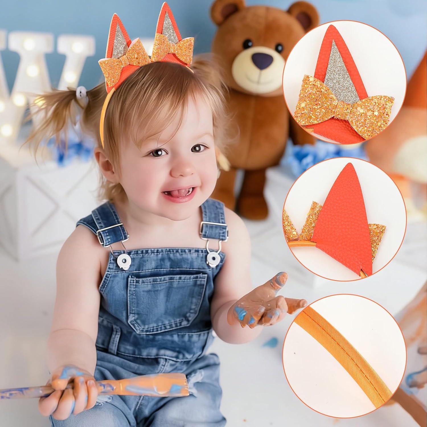Blue Dog Ears Headbands For Girls, 1Pcs Cat Ear Headband Halloween Birthday Party Supplies Hair Accessories (Blue)