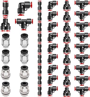 Pronese 48 Pcs Quick Release Plastic Pneumatic Air Line Fittings, 6mm Straight/Elbow/T/Y Push Connectors, G1/4 6mm, G1/8 6mm Push to Connect Fittings Kit