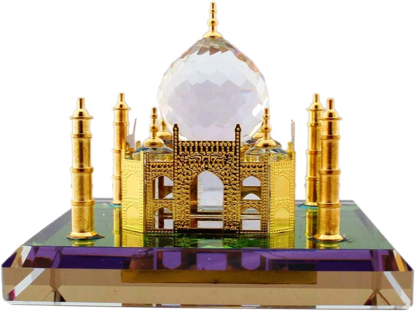 Glass Crystal Taj Mahal Home Decoration Showpiece (Gold, 8x8x6 cm)
