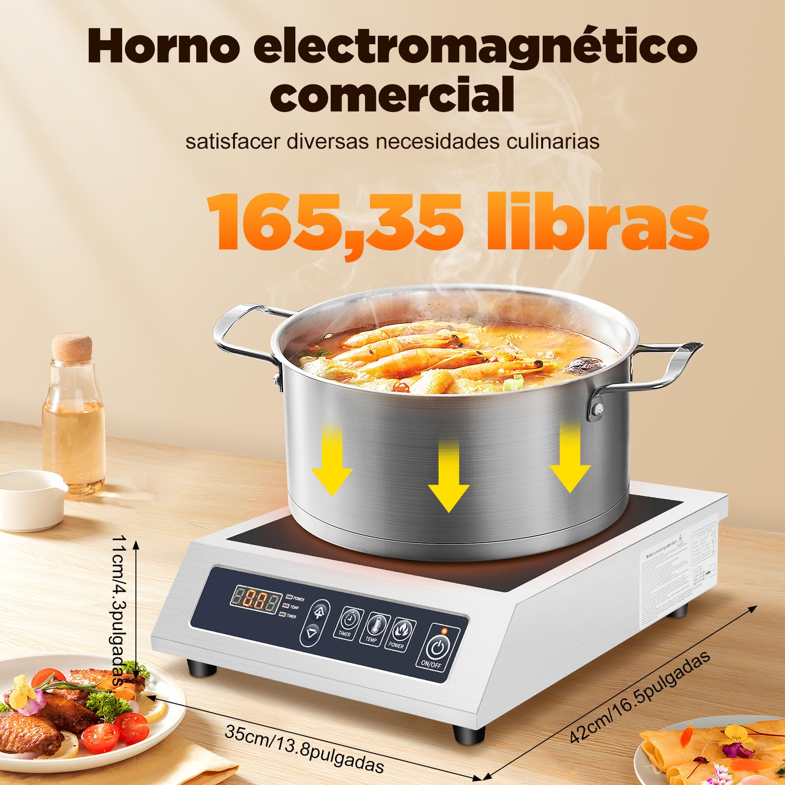 Placa de Inducción, 3500W 35cm Cocina Eléctrica de Inducción, 75kg Grande Profesional Placa de Inducción, 1 Placa Para Diámetro de 12 – 30 cm Acero Inoxidable, Esmaltado, Ollas de Hierro