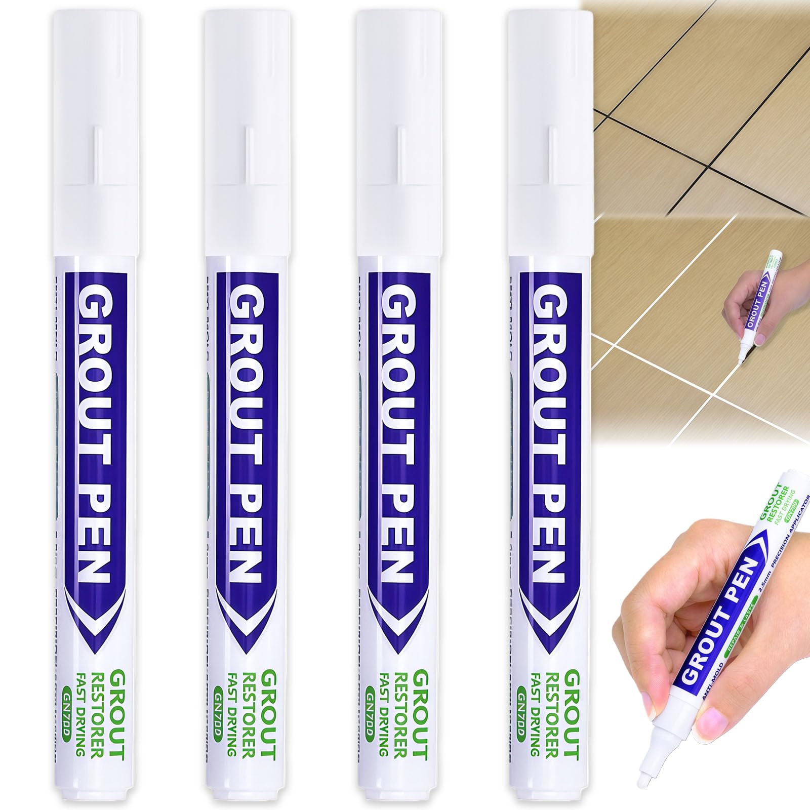 4 Pcs Grout Pen White, Tile Grout Pen Reviver & Microbe-Resistant Grouting Cleaner for Kitchens & Bathrooms, Covers 120M of 2mm Lines, Quick & Easy Application for Floors & Walls