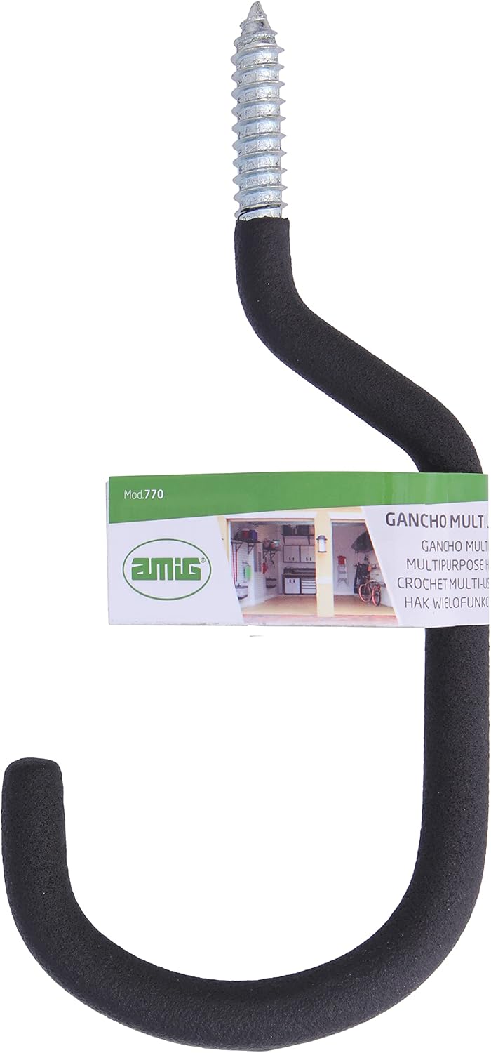 amig - Garage and Garden Tool Hanger Hook | Bracket for screwing on Wall or Ceiling | Steel | Non-Slip Rubber Coating | Load Capacity: 25 kg