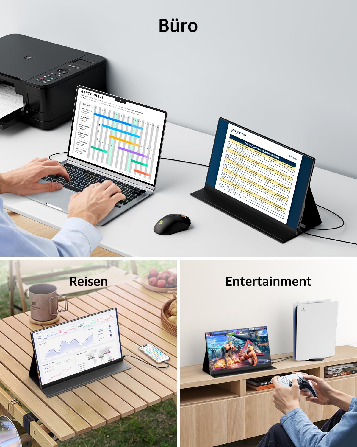 Yodoit Tragbarer Monitor 15,6 Zoll FHD IPS USB-C HDMI mit Schutzhülle Lautsprecher für Laptop PC Xbox PS5 Switch