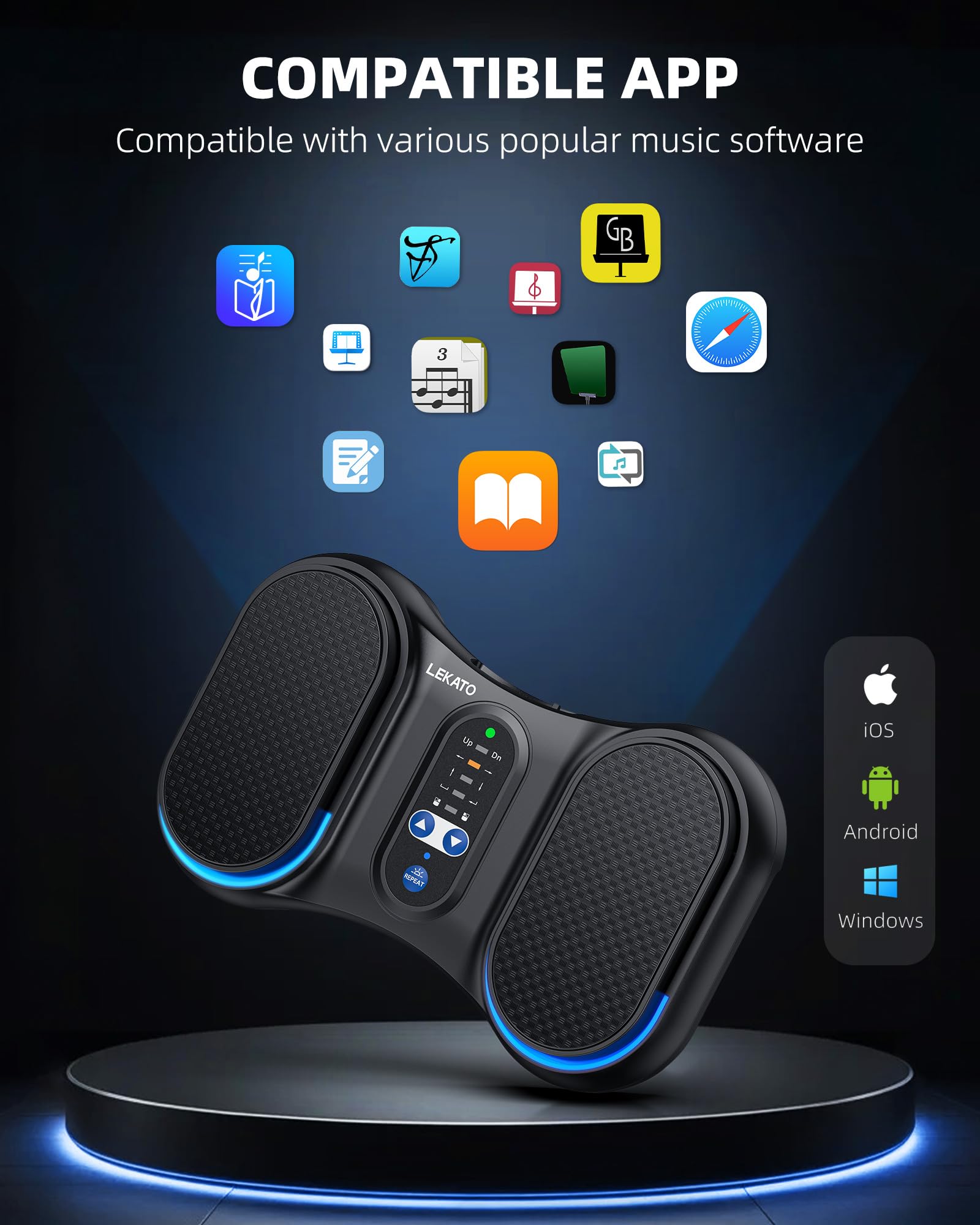 Lekato Bluetooth Page Turner Pedal Recarregável Usb Controlador De Pé