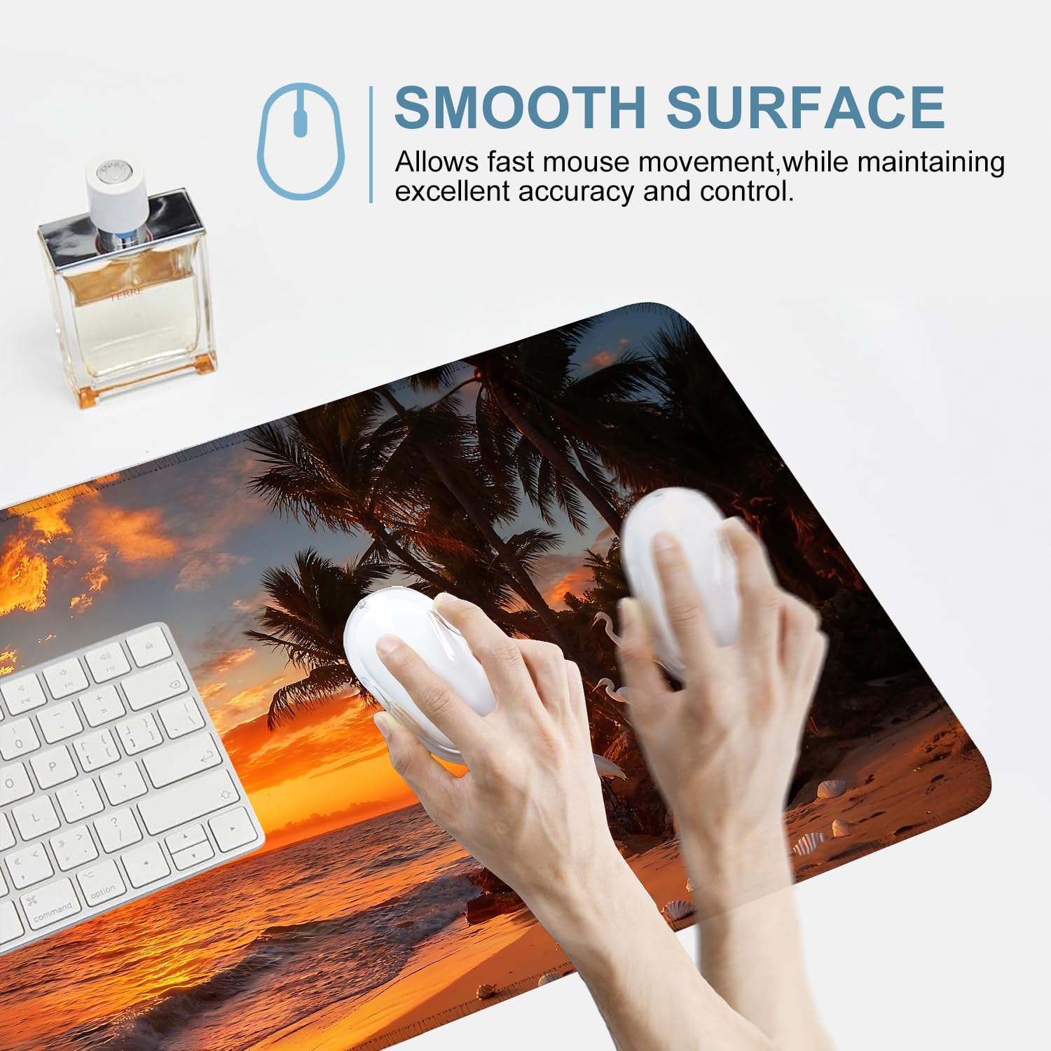 Tropical Beach Sunset Extended Gaming Mouse Pad,35.4 x 15.7 Inch Large Desk Mat with Stitched Edges,Spring Water-Resistant Mousepad with Non-Slip Rubber Base for Gaming,Office,Study