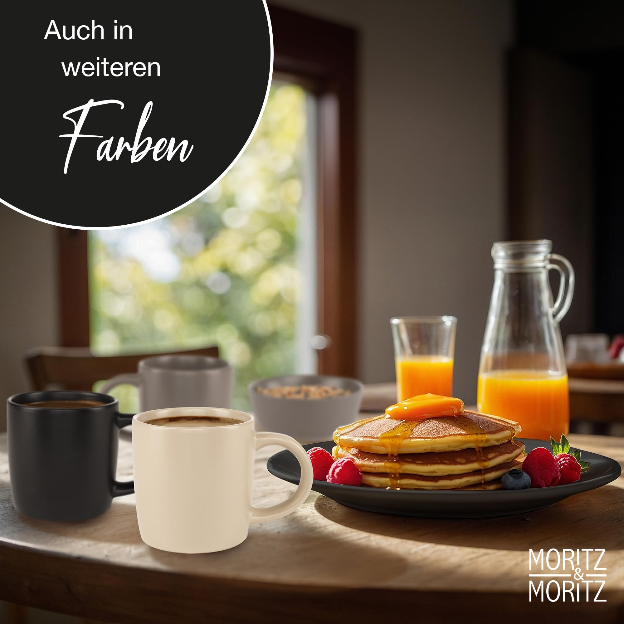 Moritz & Moritz NORDIC Set di 6 tazze da caffè nero - ca. 300 ml in gres di alta qualità - Design elegante con manico - tazze con manico per caffè, tè, cioccolata calda, cappuccino