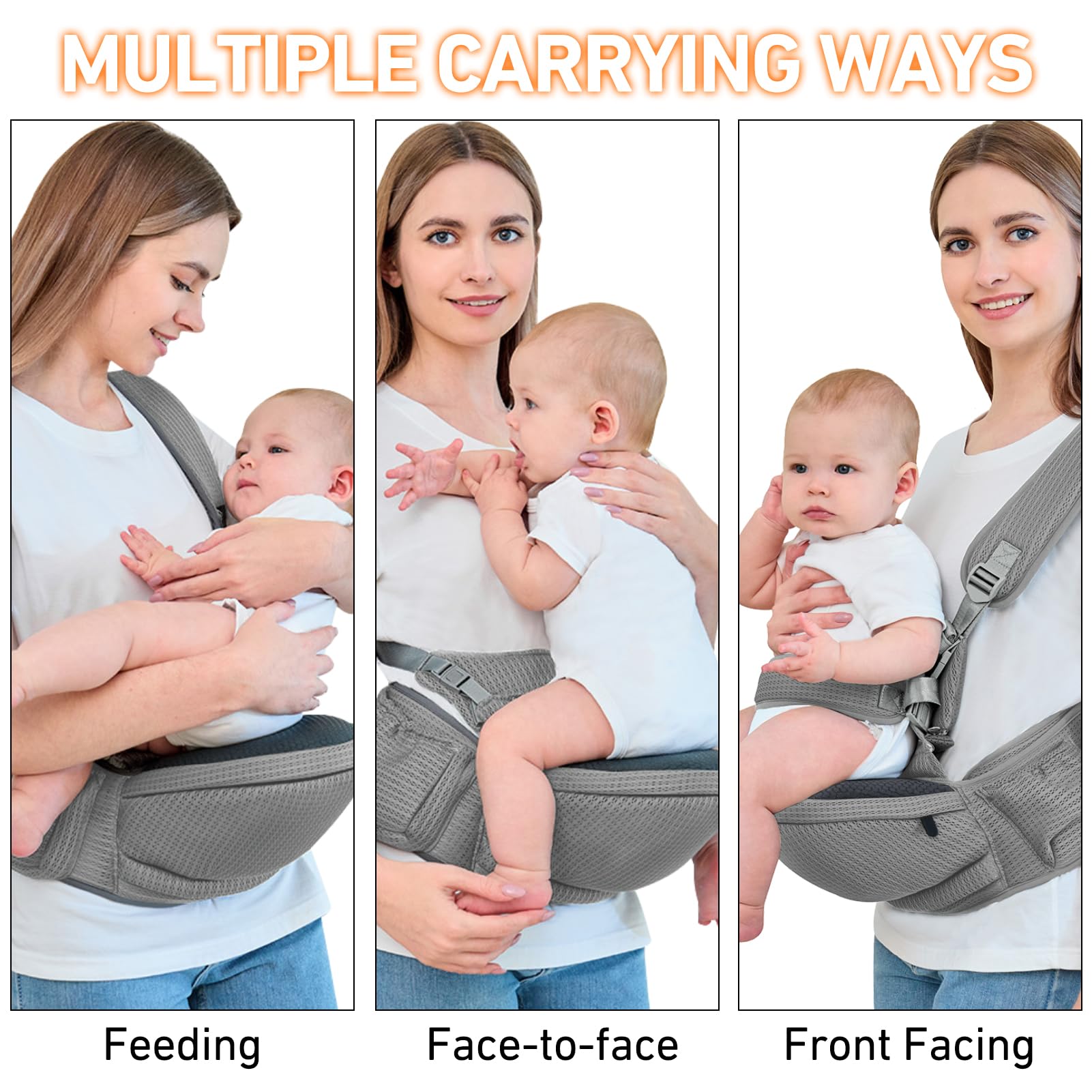 IULONEE Multifuncional Portabebé Asiento De Cadera Portabebés Ergonómico Portador De Bebé Hipseat Portador De Bebe Ergonomico Taburete De Cintura Portabebes Asiento De Cadera Para Bebé (Gris Oscuro)