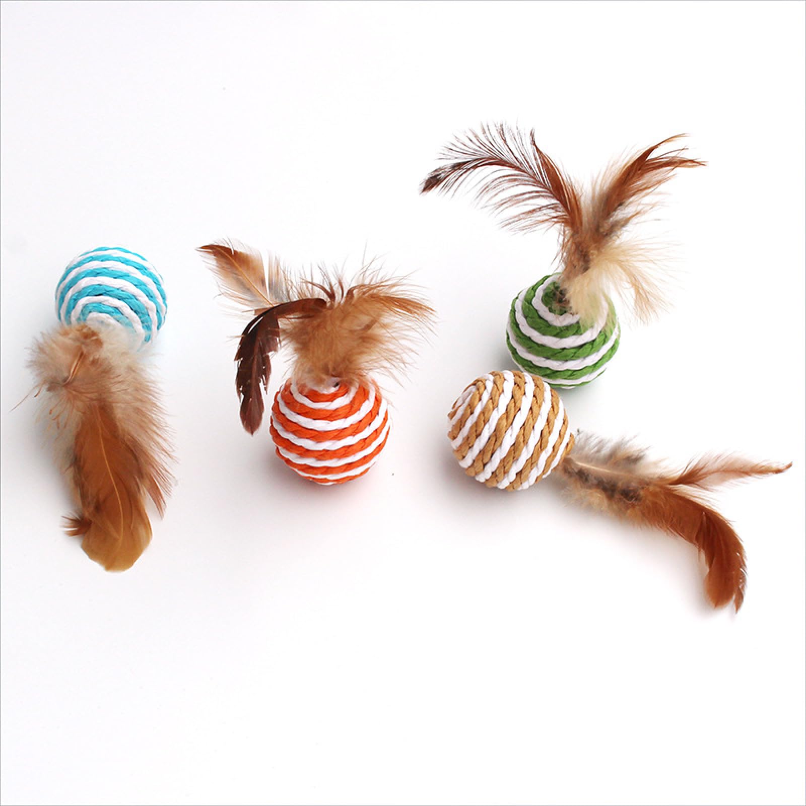 Katzenspielzeug, Katzenspielzeug, bunt, Sisal, interaktiver Ball, Katzenspielzeug, Heimtierbedarf, Feder, Katzentraining, Fänger, Katzenspielzeugball, 4 Stück