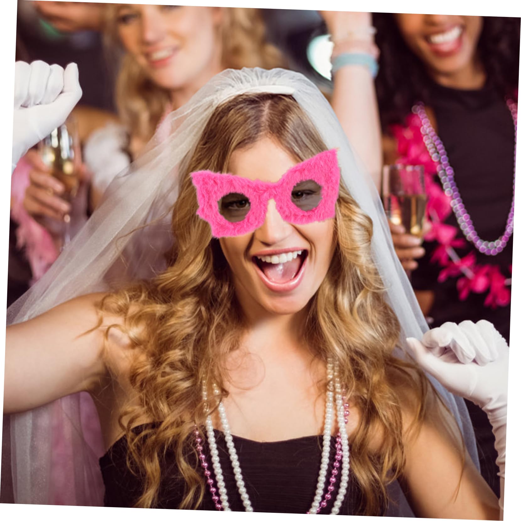 4stücke Flauschige Sonnenbrille Für Frauen Trendige Jahre Partybrille Mit Furry-design Für Festivals Und Besondere Anlässe Einzigartiges Accessoire Leuchtendem Rosarot