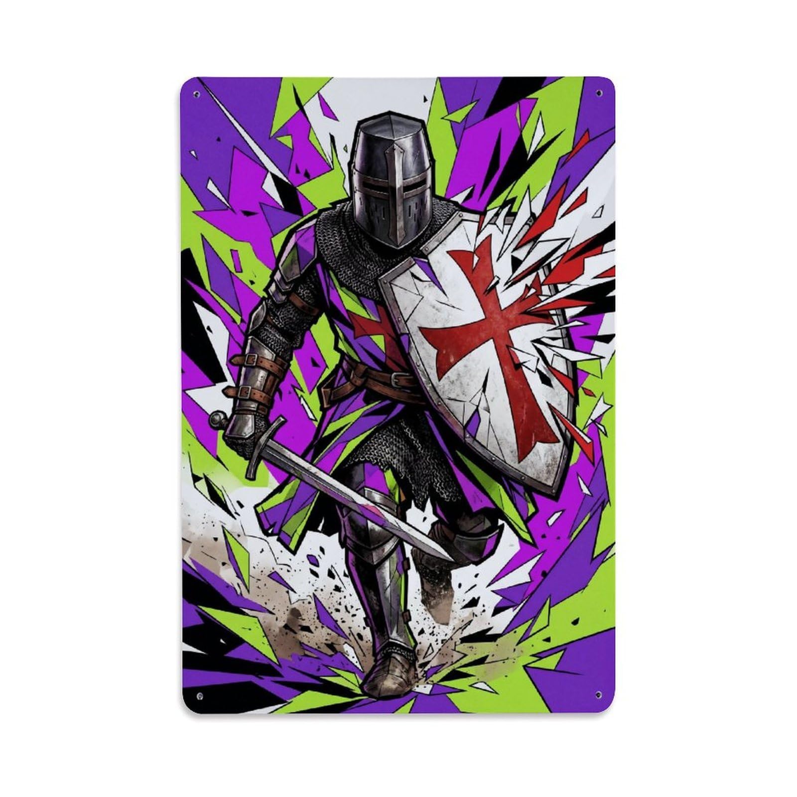 Olhnbad Style Shield Advance Medieval Armour Templar Knight Geometric Metal Tin Sign
